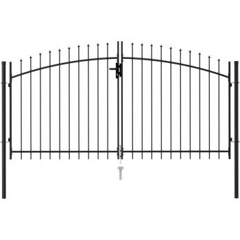 Porte double avec dessus à pointe en acier 3x1,5 m noir