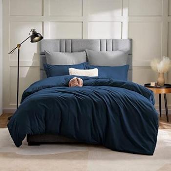Super King Size Duvet Cover Set by WAVVE – Dark Blue, Zippered, 2 Covers + 2 Pillowcases