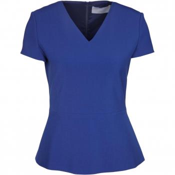 Boss Kurzärmertop “Imida1” – Damenmode, blauer V‑Ausschnitt, Größe 36