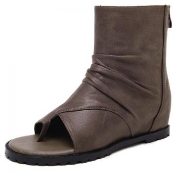 Zapatos Urbanos para Mujer, Botas Vintage, Plisadas, Punta Abierta, Negro y Marrón