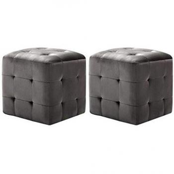 Velvet Nightstand Set of 2, Grey, 30x30x30 cm