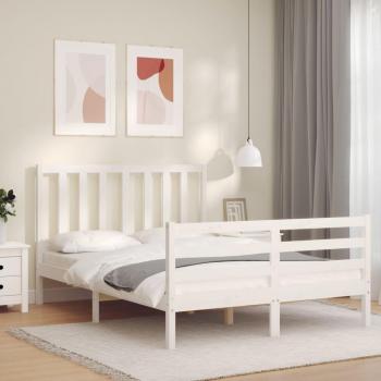 Cama matrimonial con cabecero de madera blanca 140x200 cm