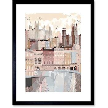 Artery8 Georgian City View – 9x7, Black Frame, Pastel Colors