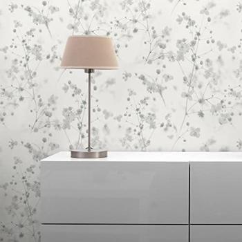 Papier Peint Fleurs Lenni M1 – Blanc & Gris Nuage