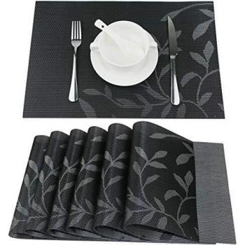 Washable FlameProof Dining Mats (Black Leaf) – Set of Six