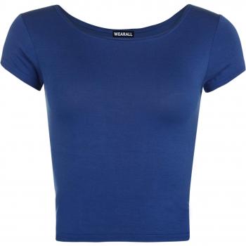 WearAll Damen Crop‑Top mit elastischem Rundhalsausschnitt – blau (36/38)