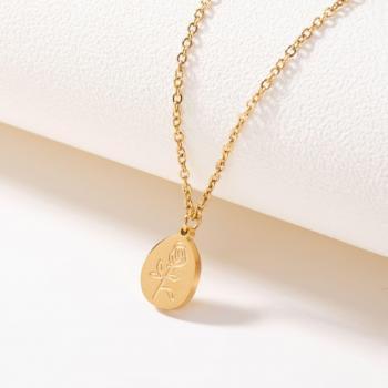 Collar y pendientes de aro chapados en oro con colgante de flor rosa, acero inoxidable 18K para mujer