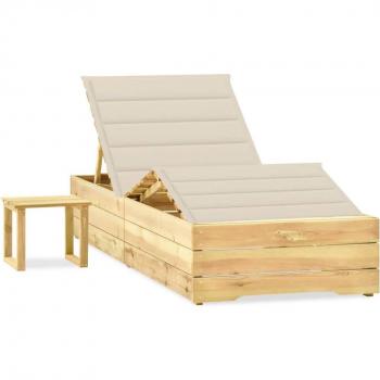 Transat de terrasse avec coussin et table en pin 198 cm