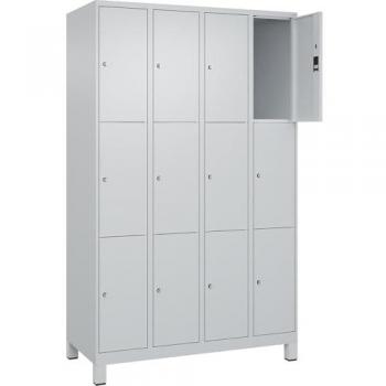 C+P 3er-Schließfachschrank Classic PLUS mit Füßen – 4 Abteile, 12 Schließfächer
