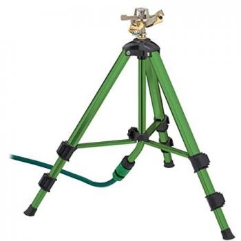 Regador de Impulso 360° con Trípode Telescópico, Alcance hasta 9 m, Difusor de Metal, Verde y Negro