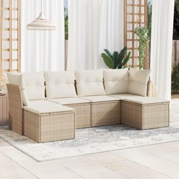 VidaXL Garten-Sofa Set 6-teilig mit Kissen Beige Poly Rattan