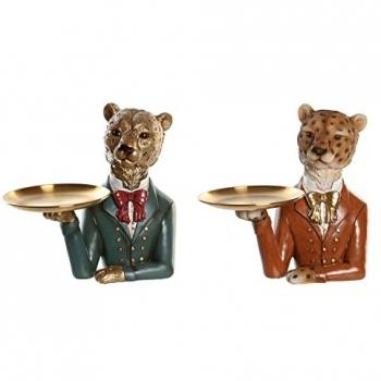 Dekorative Figur Leoparden-Design 17,5 x 11 x 23,5 cm Blau Gold (2 Stück)