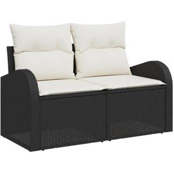 Sofà di Terreno 6 Componenti con Cuscini Nero/Blanco Polyrattan