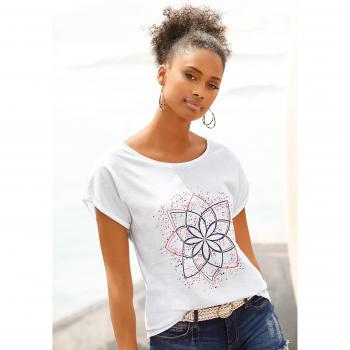 Buffalo Casual T-Shirt für Frauen – Kurzärmel, Aufschlag, 100 % Baumwolle, weiß
