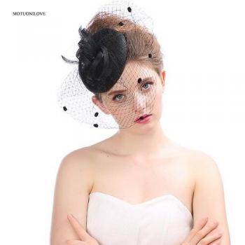 Women's Beige and Black Wedding Hat with Fascinator Design