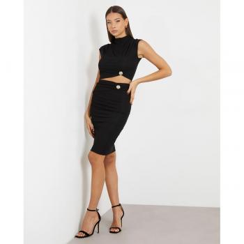 Falda Midi de Punto Ajustada con Hebilla Estilo Guess