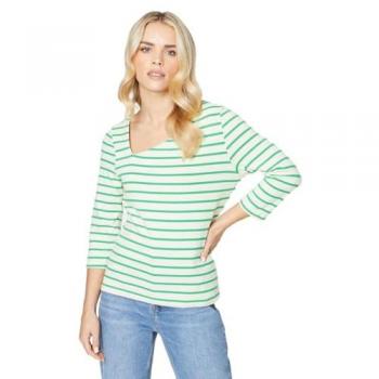 Women's Petite Stripe Asymmetric Neck Top