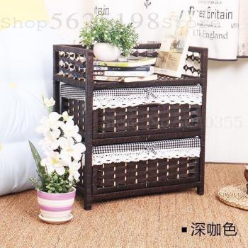 Two-layer white rattan drawer cabinet