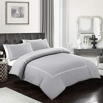 Soft 100% Poly‑Cotton Queen‑Fit Duvet Set (Grey) – Bratta Stitch