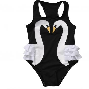 Halter Neck 3D Swan Print One-Piece Swimwear for Girls 2-7T