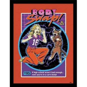 Póster Estilo Studio: “Cuerpo Intercambiado” (Steven Rhodes), 40 cm, marco púrpura‑naranja