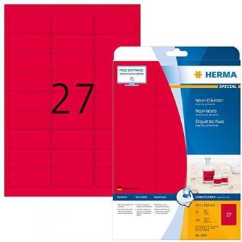 Herma A4 Neon Red Adhesive Labels 63.5 x 29.6 mm