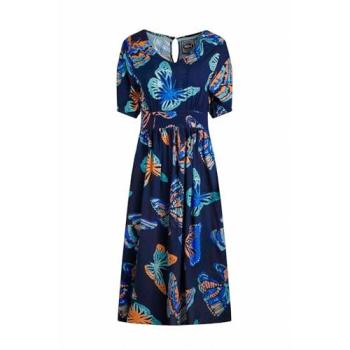 Robe print fish, tissu viscose eco, taille 40, bleu