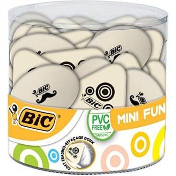 BIC Radierer Mini Fun: 3 Sorten, synthetischer Gummi, 36‑Pack in Rundbehälter