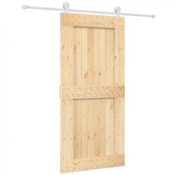 Pine Wood Sliding Door with Hardware Set 95x210 cm