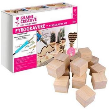 Caja de pirograbado con 16 piezas de madera de 6 cm