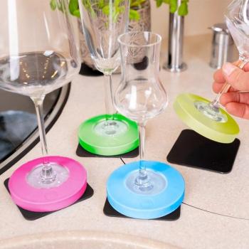 Rainbow Silwy 6‑Piece Magnetic Glass Adapter & Coaster Set – Silicone, Multi‑Color