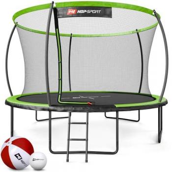 Trampoline Hop‑Sport 12 ft (366 cm) – vert, sécurité filaire courbée, échelle intégrée, design citrouille, certifié GS, 150 kg