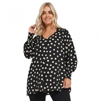 Black Spot‑Pattern V‑Neck Shirt