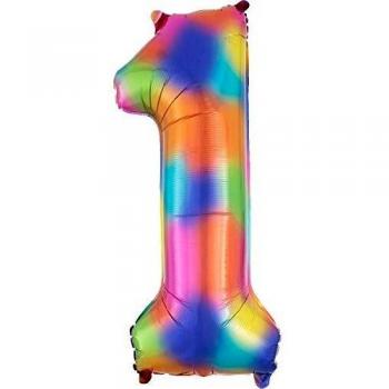 Regenbogen‑Schnappballon Amscan 3853101 – SuperShape Zahl 1 S