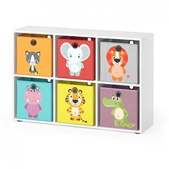 Bibliothèque Vicco pour enfant, Blanc, 107.2 x 72.6 cm avec 6 boîtes pliantes