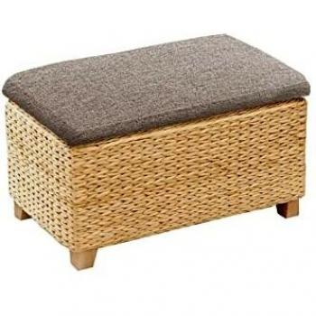 Pouf contenitore in fibra naturale con cuscino grigio scuro