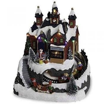 New Planet Home® Pueblo de navidad Gimmelwald | Escena navideña Taller de Regalos con túnel y tren | 19.5x15.5x21.5 cm