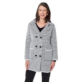 Izabel London Women's Longline Coat with Double Breasted Check Detail – M/L