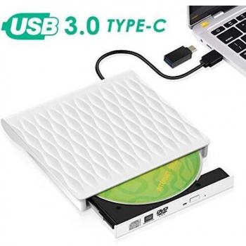 Lecteur CD/DVD externe Kingbox USB 3.0 Type C Graveur DVD externe CD portable léger et mince pour ordinateurs portables Compatible avec Windows XP/2003/Vista/7/8.1/10 Linux Mac OS
