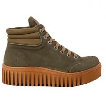 Botines de Cuero Verde con Cordones para Mujer