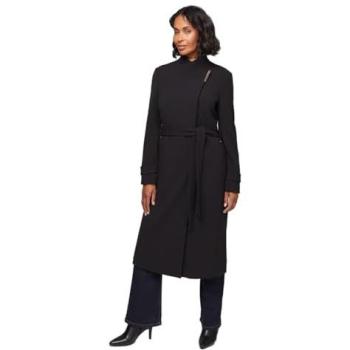Double Crepe Wrap Coat in Black, Size 14