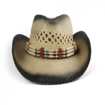 Unisex Western Style Straw Hat with Roll Up Brim