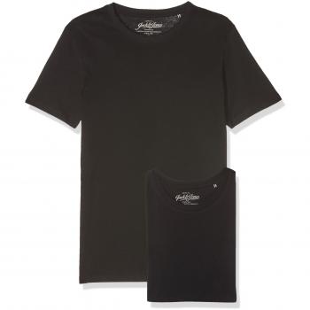 T-Shirt Homme Jack & Jones Jjeplain SS O-Neck 2-Pack, Noir, Slim Fit, Medium