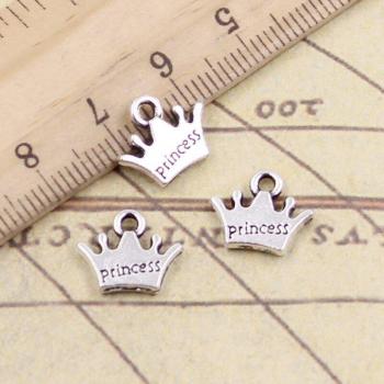 Colgantes de corona princesa 13x11mm en color plateado bronce tibetano 20 uds