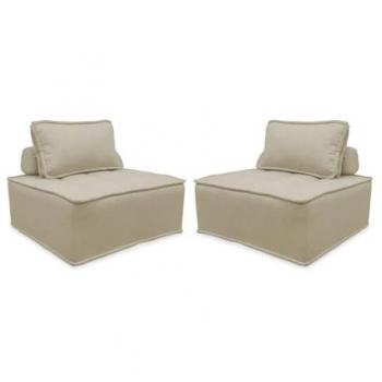 Chauffeuses modulables en tissu beige avec coussin