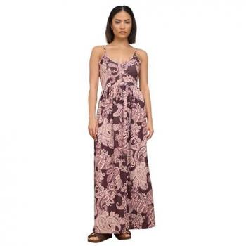 Brown Ribbed Paisley Maxi Dress for Women – Size 8