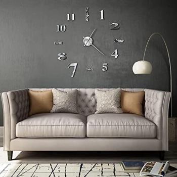 D Wall Clock Modern Design 100 cm XXL Silver
