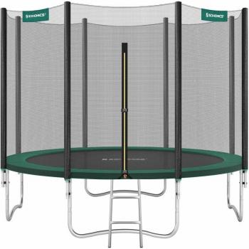 Trampoline extérieur Tüv Rheinland Gs Certifica 305 cm – échelle, filet de protection, poteaux noirs/verts