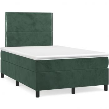 VidaXL Boxspringbett 120x190 cm Dunkelgrün mit Matratze und LED