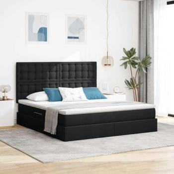 Lit multifonction LED noir 160x200 cm – tissu